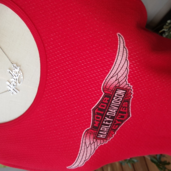 HARLEY DAVIDSON ♡ Sweet Breathable Thick Red|Black Bar 'n Shield Wings H-D Top M - Picture 5 of 10